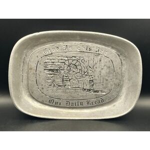 Vintage‎ Duracast Pewter Tray Give Us This Day Our Daily Bread 1973 USA 9"x6.25"